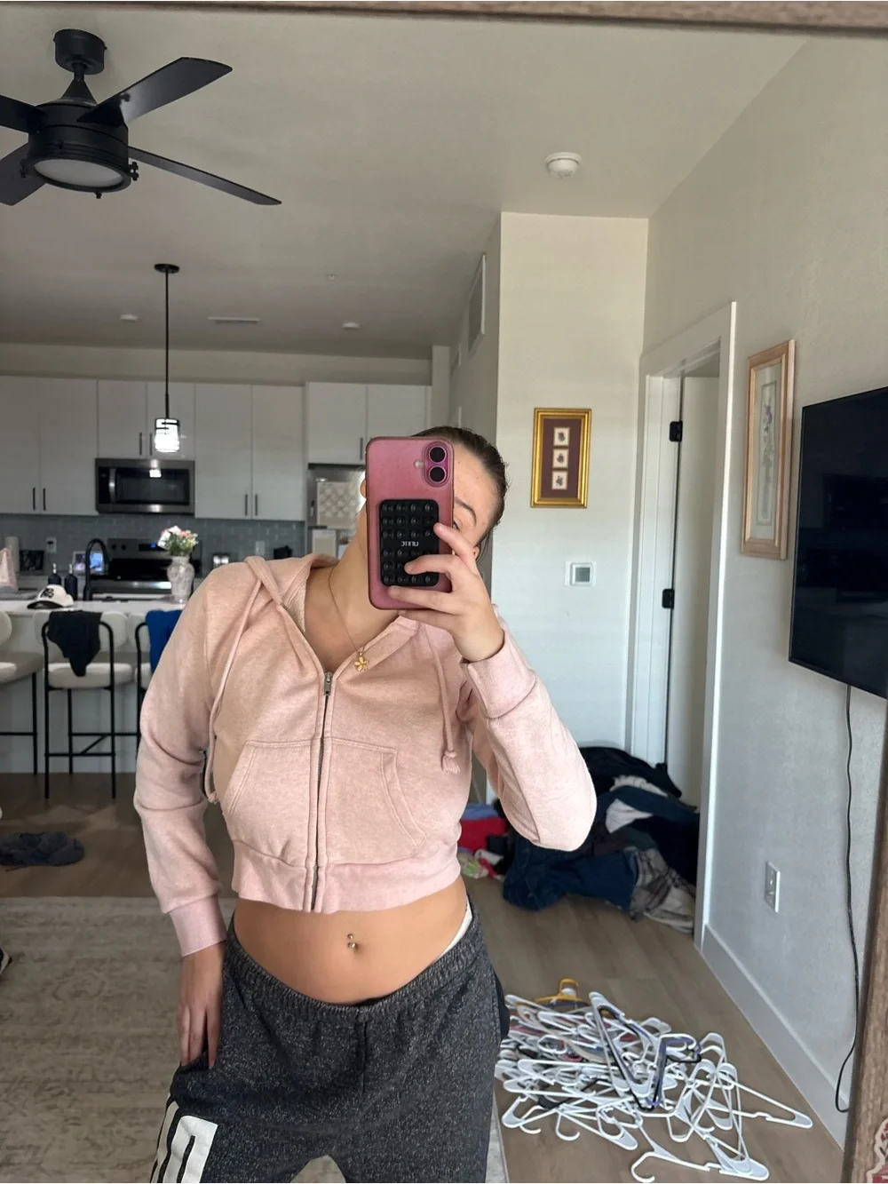 Brandy Melville Light Pink Cropped Zip Hoodie